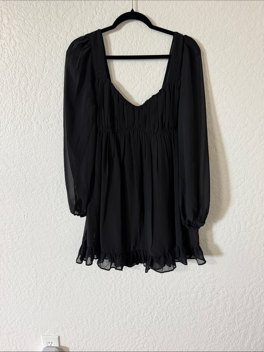 Abercrombie & Fitch Black Long-Sleeve Mini Dress with Square Neck